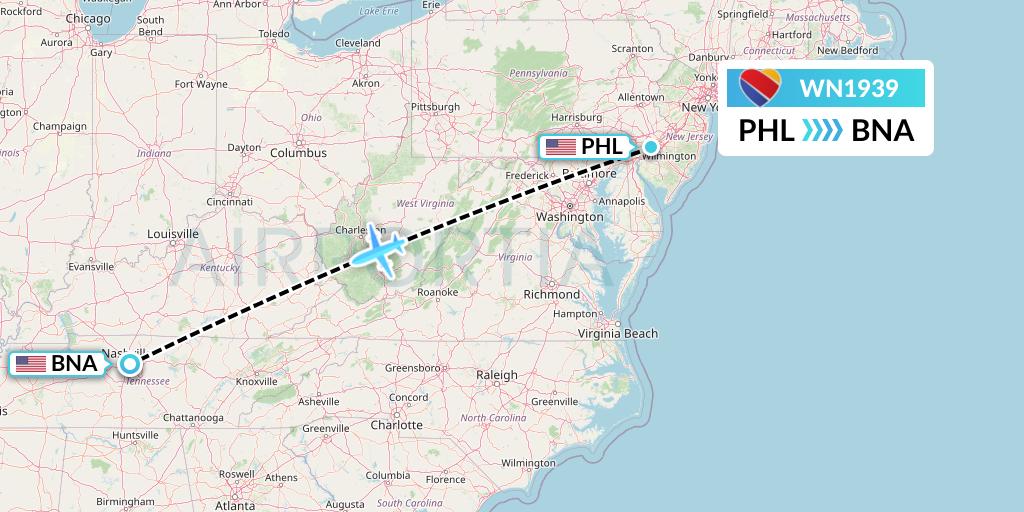WN1939 Flight Status Southwest Airlines Philadelphia to Nashville (SWA1939)