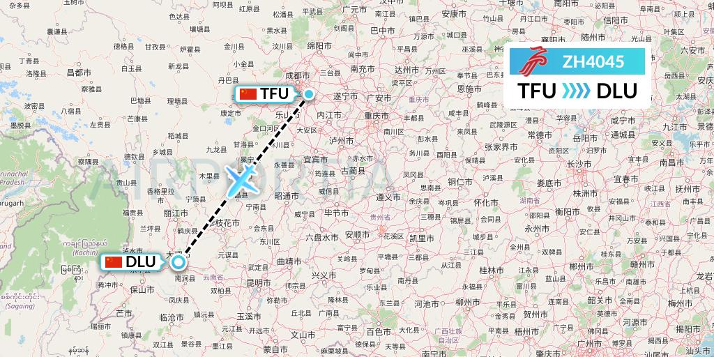 ZH4045 Shenzhen Airlines Flight Map: Chengdu to Dali
