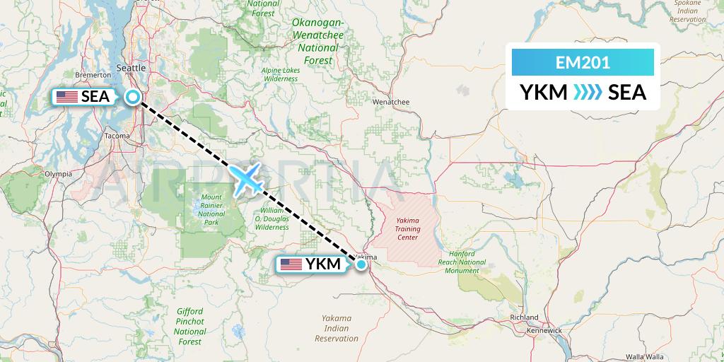 EM201 Empire Airlines Flight Map: Yakima to Seattle