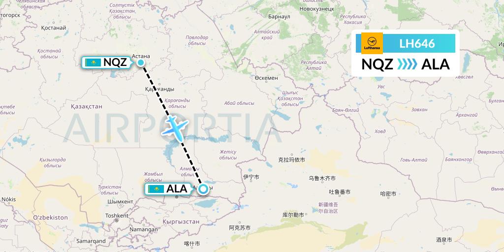 LH646 Lufthansa Flight Map: Astana to Almaty