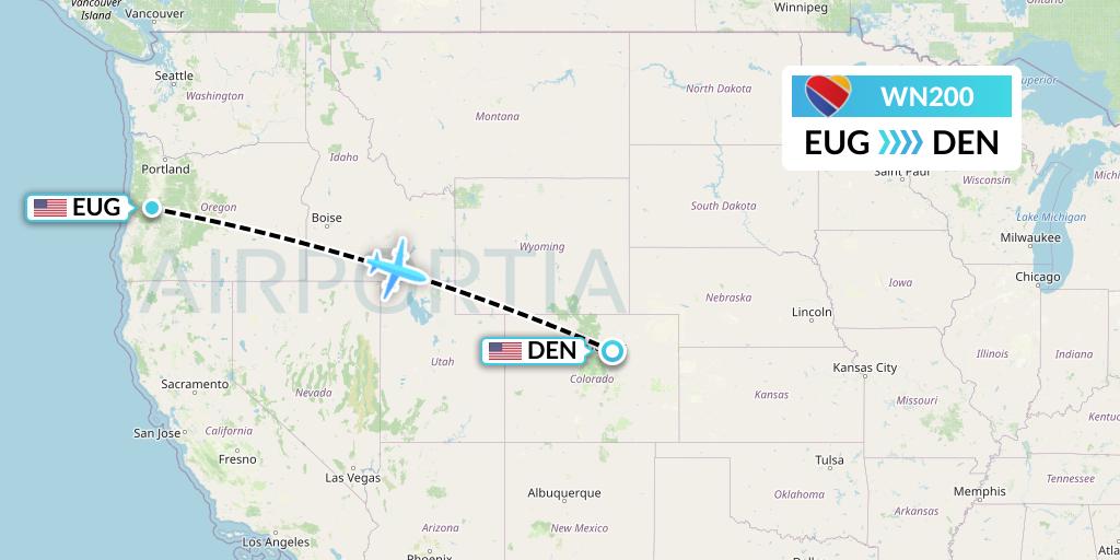 WN200 Southwest Airlines Flight Map: Eugene to Denver