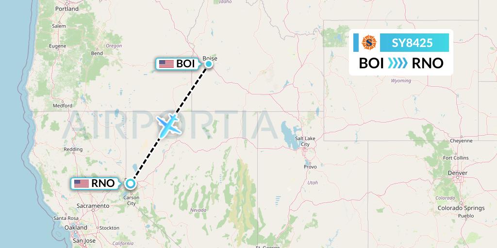 SY8425 Sun Country Airlines Flight Map: Boise to Reno