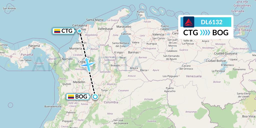 DL6132 Delta Air Lines Flight Map: Cartagena to Bogota