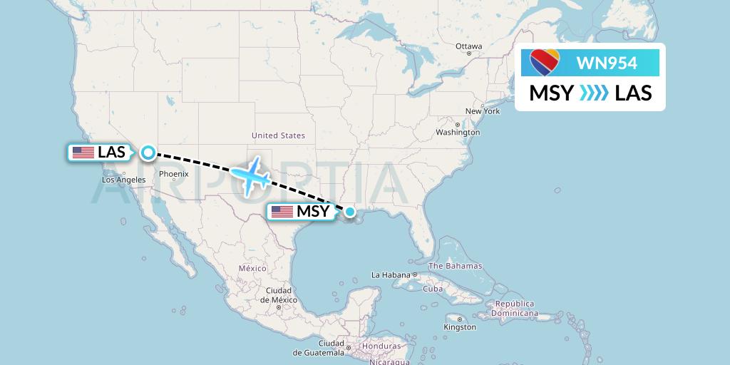 WN954 Southwest Airlines Flight Map: New Orleans to Las Vegas