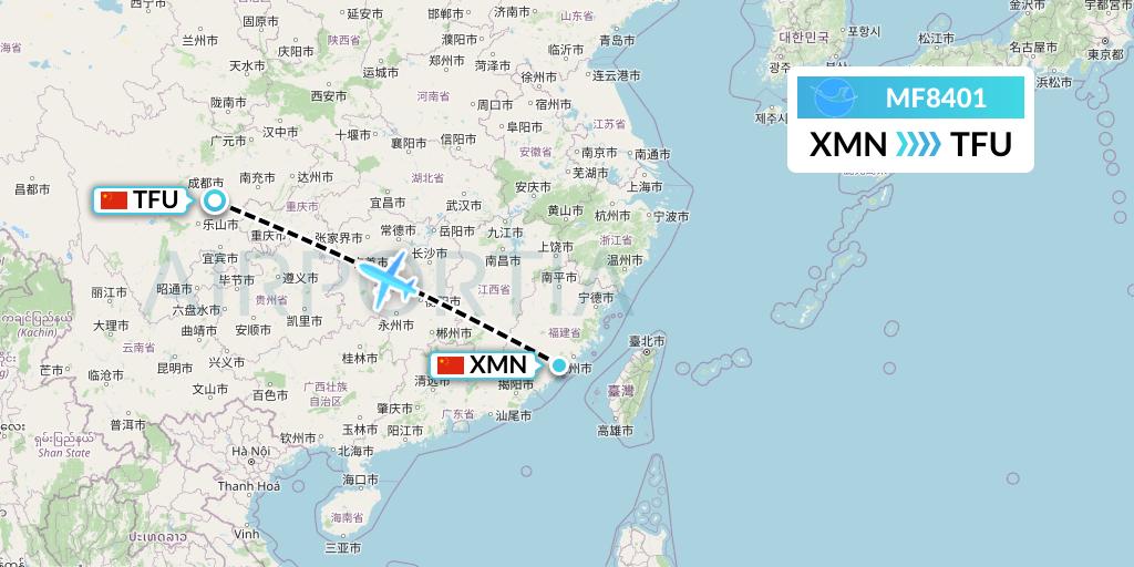 MF8401 Xiamen Airlines Flight Map: Xiamen to Chengdu