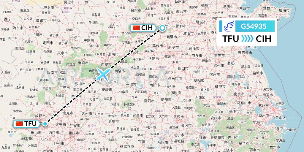 G54935 China Express Airlines Flight Map: Chengdu to Changzhi
