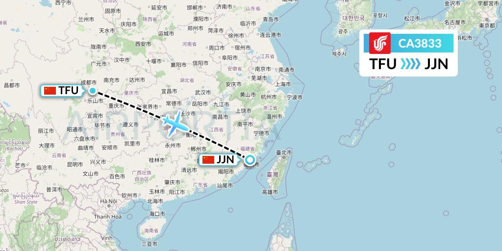 CA3833 Air China Flight Map: Chengdu to Jinjiang