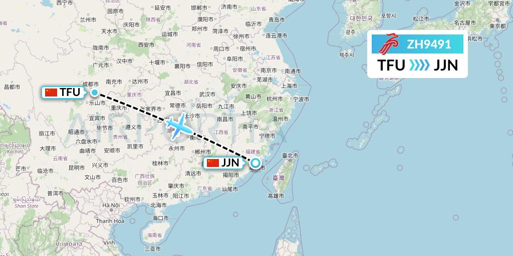 ZH9491 Shenzhen Airlines Flight Map: Chengdu to Jinjiang