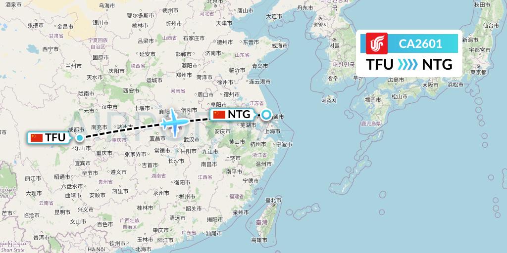 CA2601 Air China Flight Map: Chengdu to Nantong