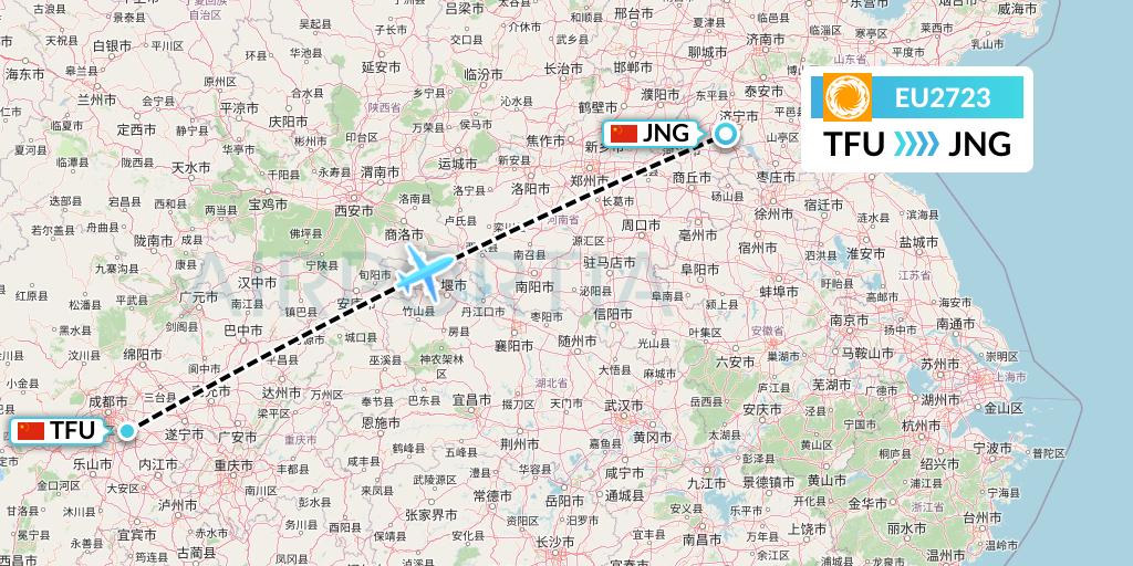 EU2723 Chengdu Airlines Flight Map: Chengdu to Jining