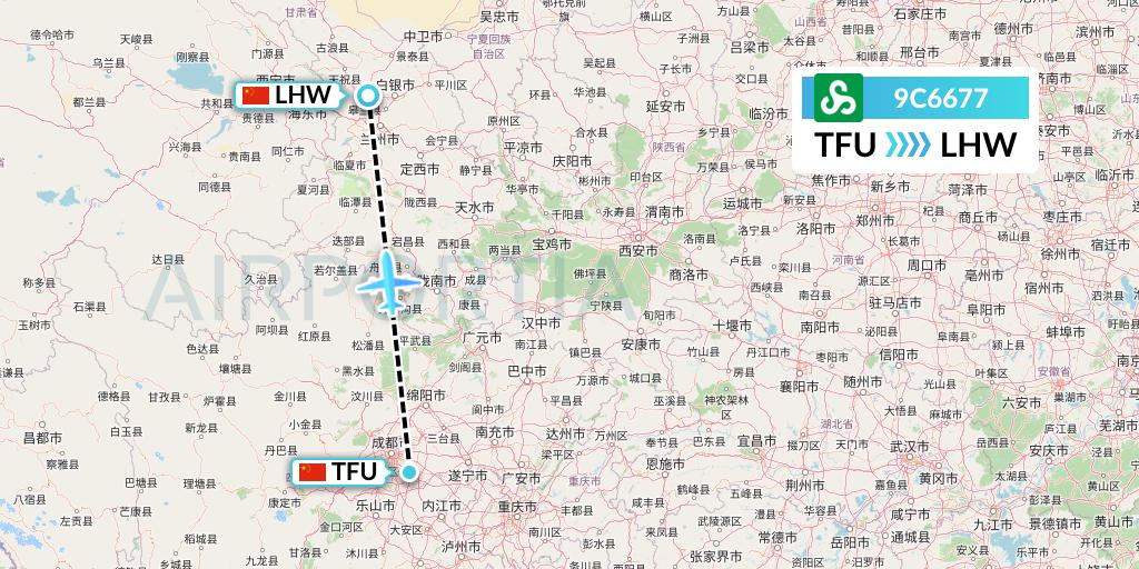 9C6677 Spring Airlines Flight Map: Chengdu to Lanzhou