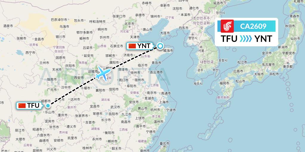 CA2609 Air China Flight Map: Chengdu to Yantai