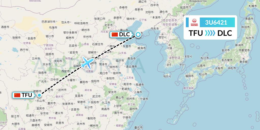3U6421 Sichuan Airlines Flight Map: Chengdu to Dalian