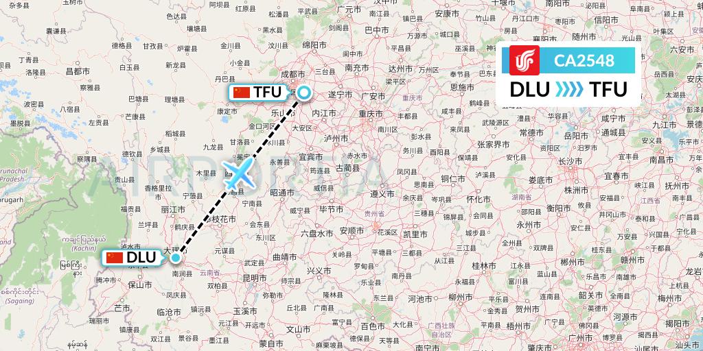 CA2548 Air China Flight Map: Dali to Chengdu