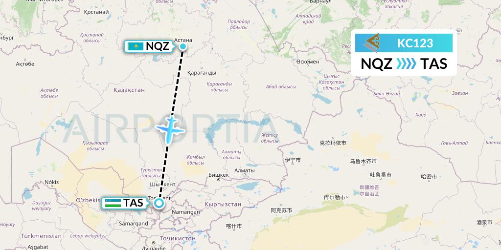 KC123 Air Astana Flight Map: Astana to Tashkent