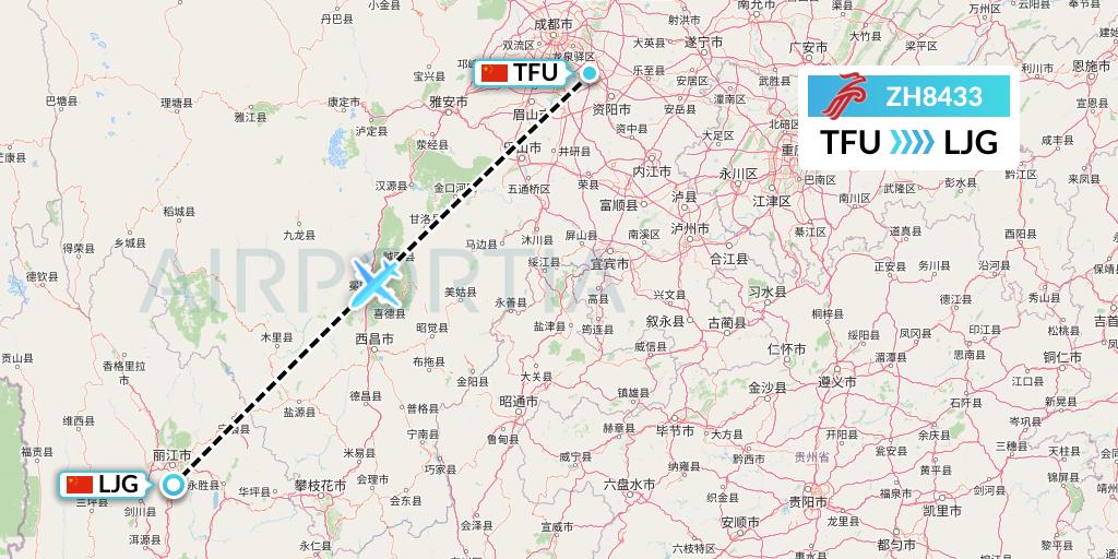 ZH8433 Shenzhen Airlines Flight Map: Chengdu to Lijiang