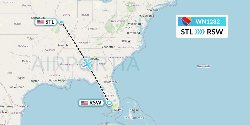 WN1282 Southwest Airlines Flight Map: St. Louis to Fort Myers