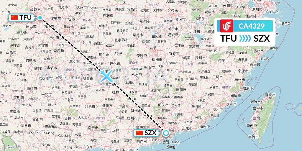 CA4329 Air China Flight Map: Chengdu to Shenzhen