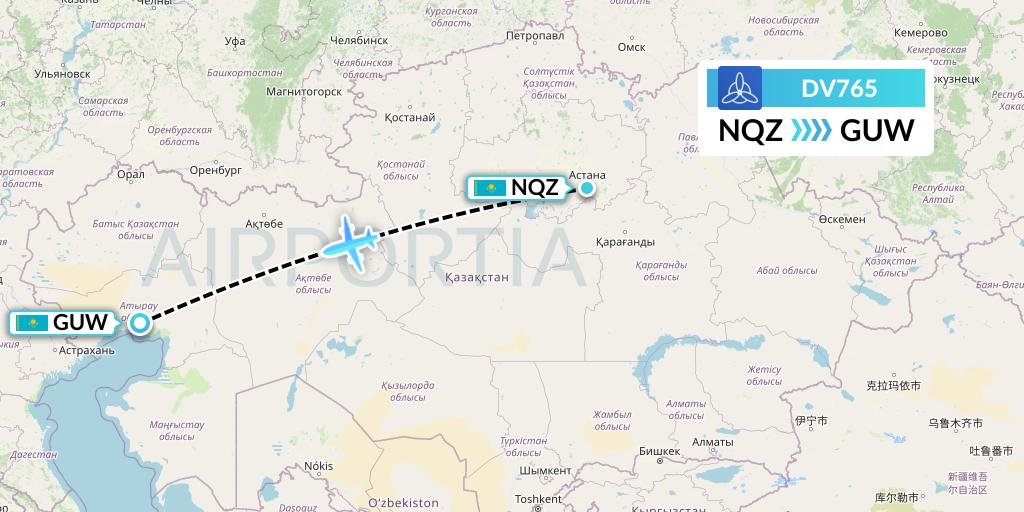 DV765 SCAT Flight Map: Astana to Atyrau
