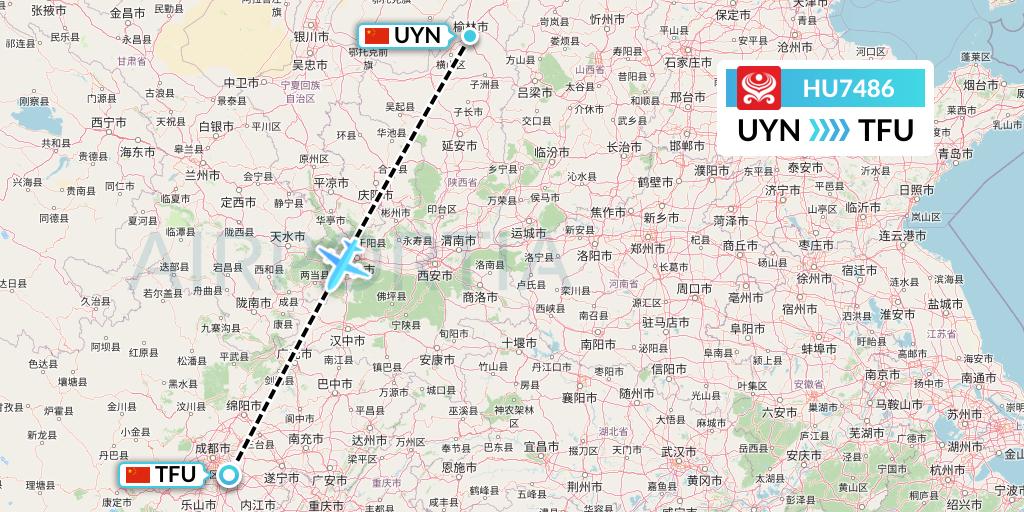 HU7486 Hainan Airlines Flight Map: Yulin to Chengdu