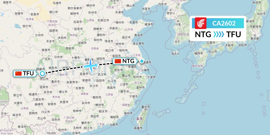 CA2602 Air China Flight Map: Nantong to Chengdu