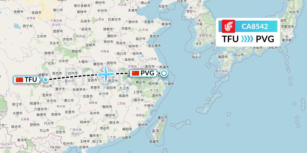 CA8542 Air China Flight Map: Chengdu to Shanghai