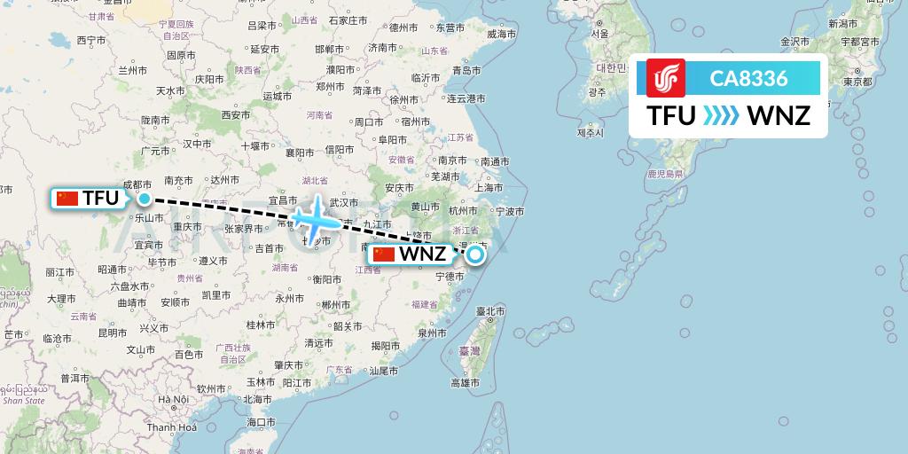 CA8336 Air China Flight Map: Chengdu to Wenzhou