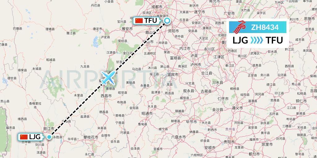ZH8434 Shenzhen Airlines Flight Map: Lijiang to Chengdu