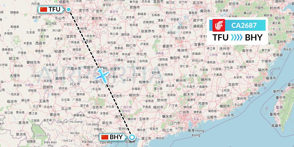 CA2687 Air China Flight Map: Chengdu to Beihai