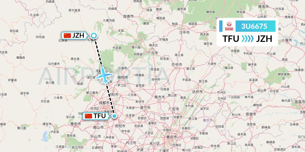 3U6675 Sichuan Airlines Flight Map: Chengdu to Songpan