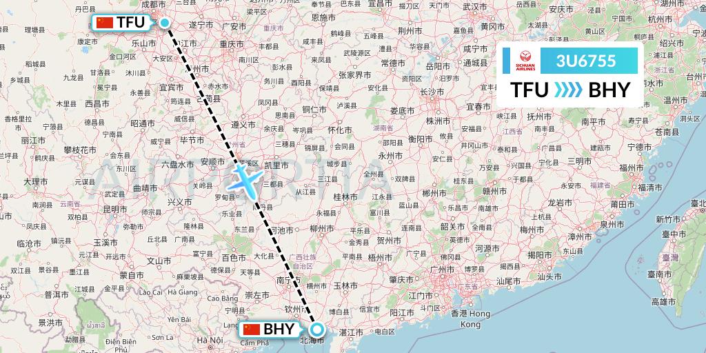 3U6755 Sichuan Airlines Flight Map: Chengdu to Beihai
