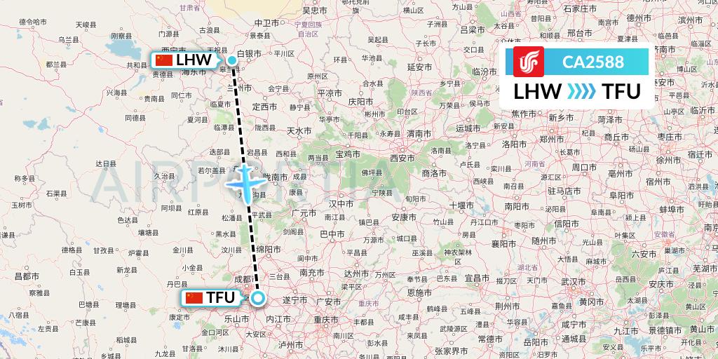 CA2588 Air China Flight Map: Lanzhou to Chengdu