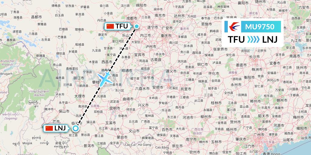 MU9750 China Eastern Airlines Flight Map: Chengdu to Lincang