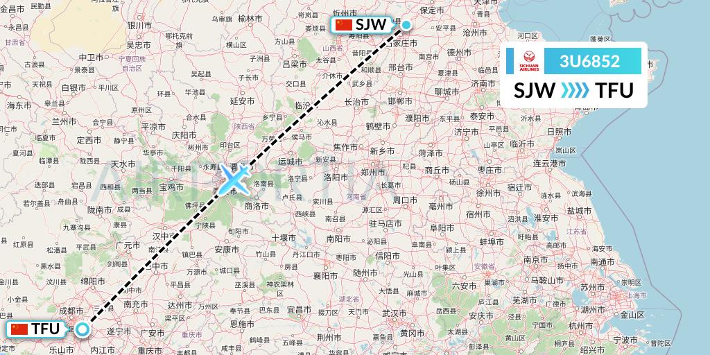 3U6852 Sichuan Airlines Flight Map: Shijiazhuang to Chengdu