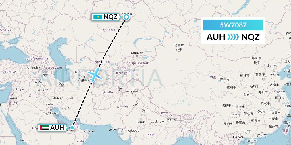 5W7087 Wizz Air Abu Dhabi Flight Map: Abu Dhabi to Astana