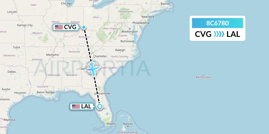 8C6780 Air Transport International Flight Map: Cincinnati to Lakeland