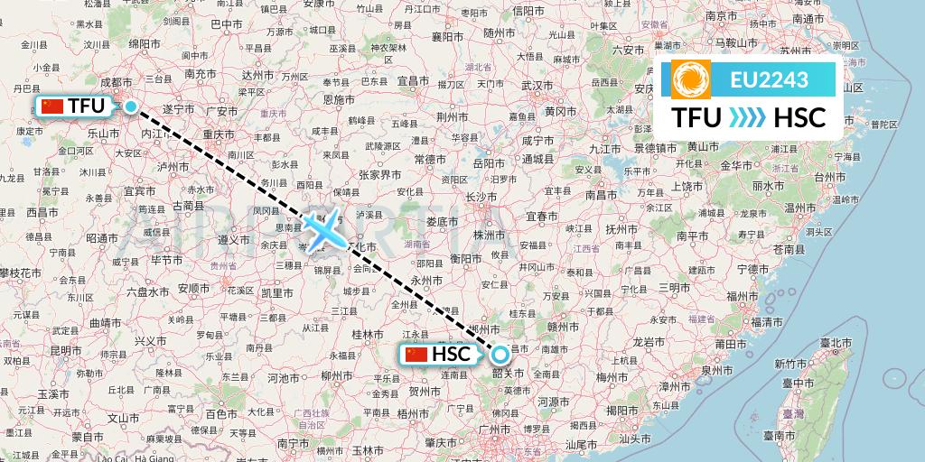 EU2243 Chengdu Airlines Flight Map: Chengdu to Shaoguan