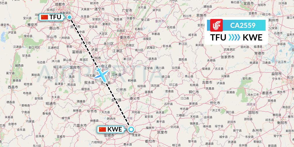 CA2559 Air China Flight Map: Chengdu to Guiyang