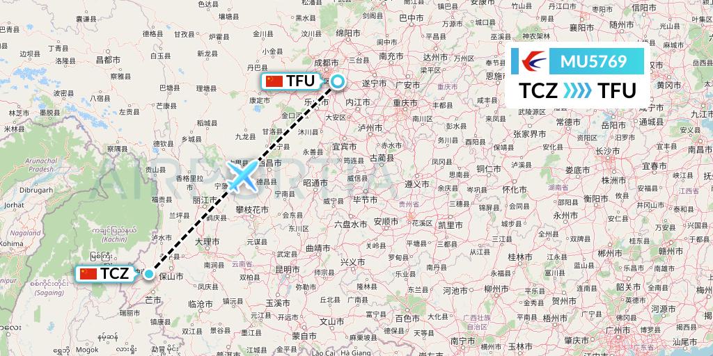 MU5769 China Eastern Airlines Flight Map: Tengchong to Chengdu