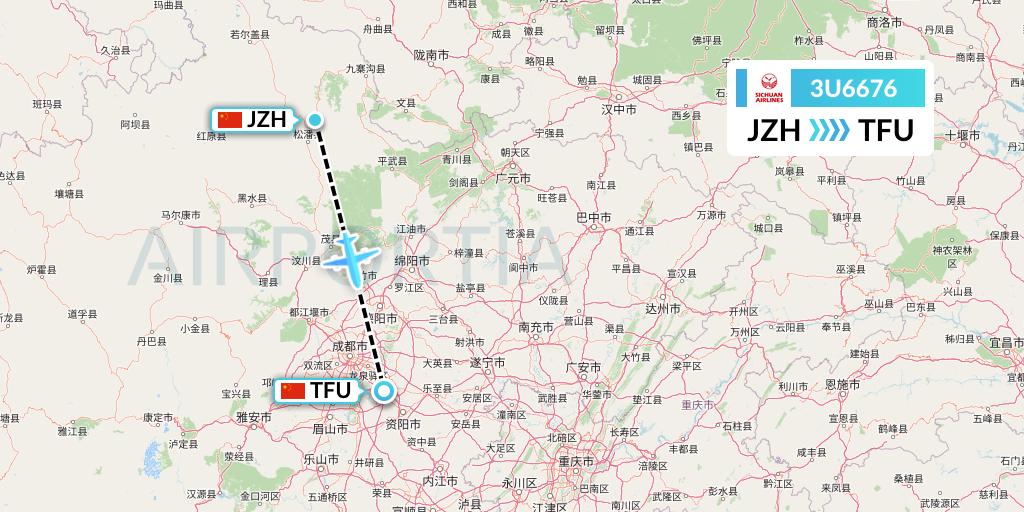 3U6676 Sichuan Airlines Flight Map: Songpan to Chengdu