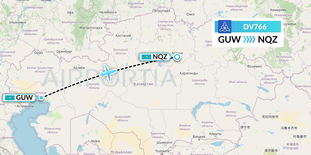 DV766 SCAT Flight Map: Atyrau to Astana