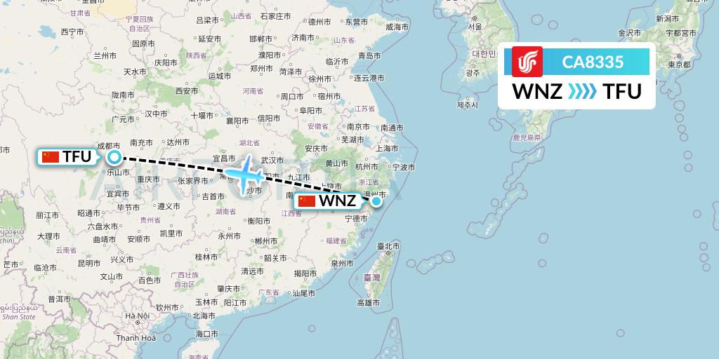 CA8335 Air China Flight Map: Wenzhou to Chengdu