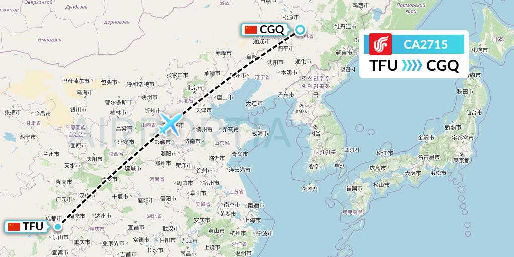 CA2715 Air China Flight Map: Chengdu to Changchun