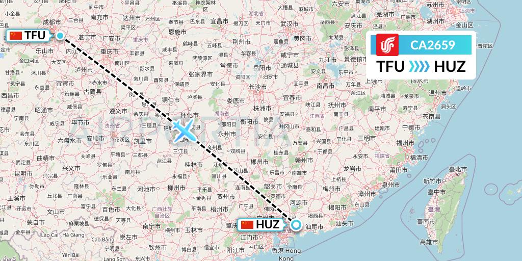 CA2659 Air China Flight Map: Chengdu to Huizhou