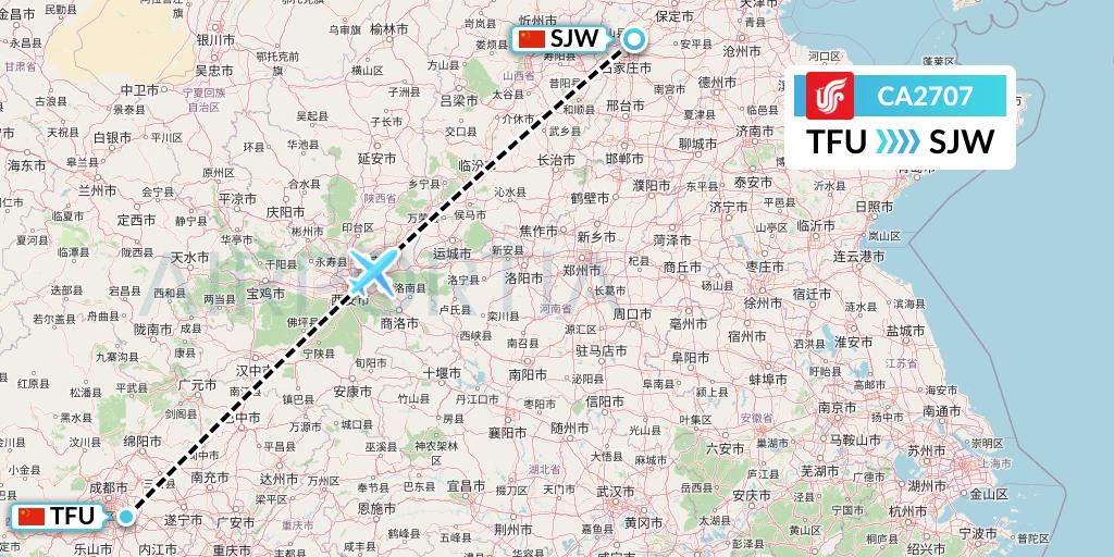 CA2707 Air China Flight Map: Chengdu to Shijiazhuang