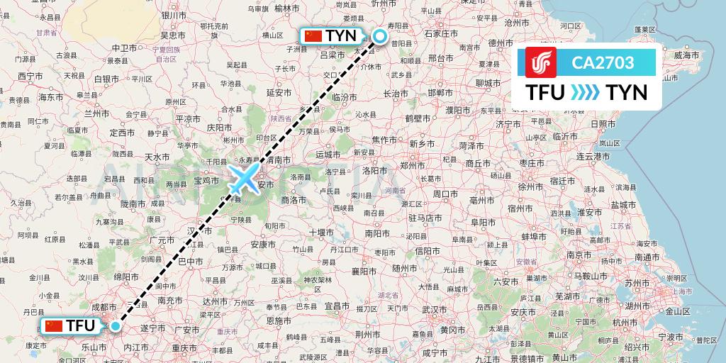 CA2703 Air China Flight Map: Chengdu to Taiyuan