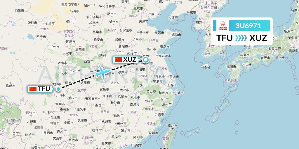 3U6971 Sichuan Airlines Flight Map: Chengdu to Xuzhou