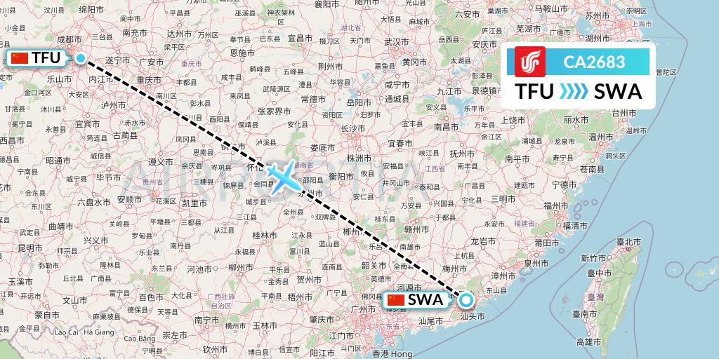 CA2683 Air China Flight Map: Chengdu to Jieyang