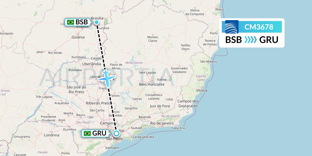 CM3678 Copa Airlines Flight Map: Brasilia to Sao Paulo