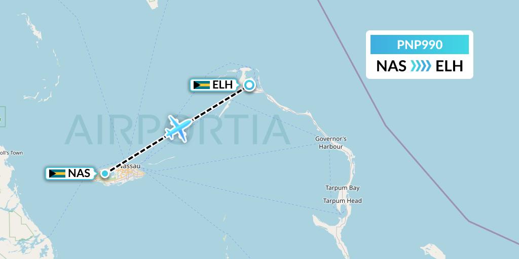 PNP990 Pineapple Air Flight Map: Nassau to North Eleuthera